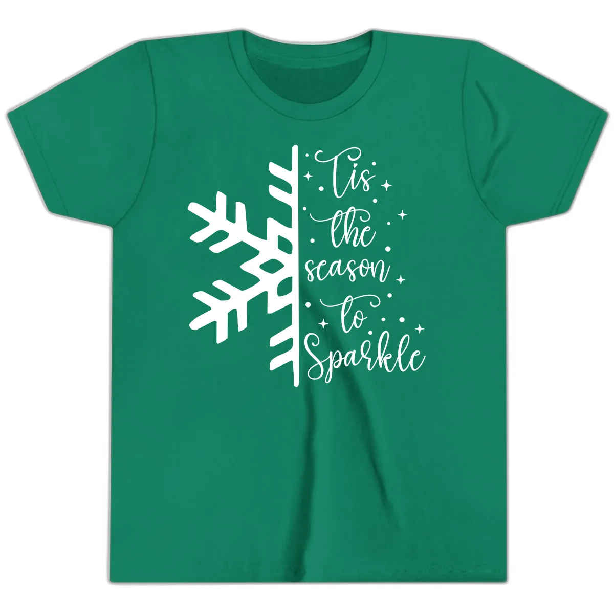 Tis The Season To Sparkle Snowflake Youth T-Shirt in Kelly