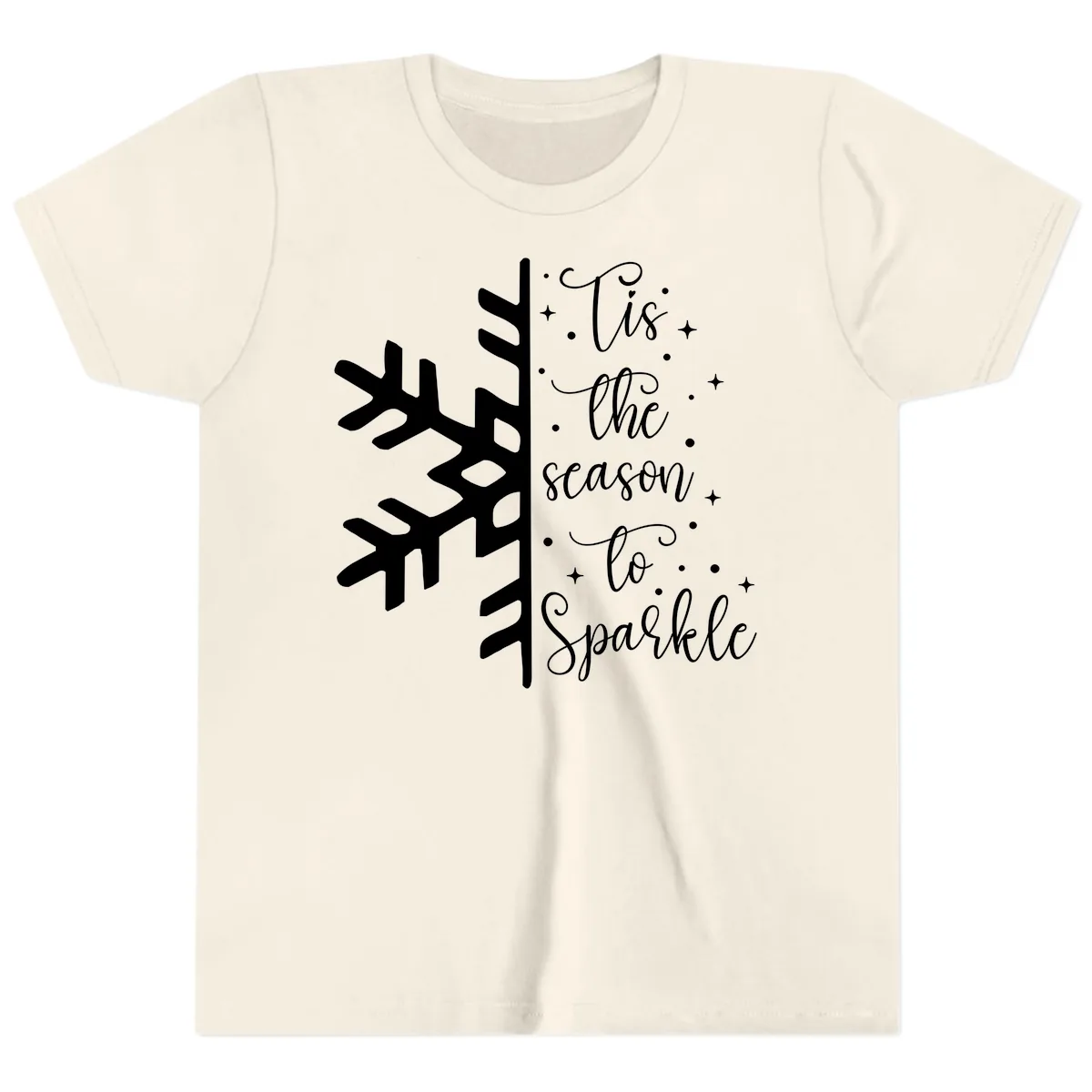 Tis The Season To Sparkle Snowflake Youth T-Shirt in Natural