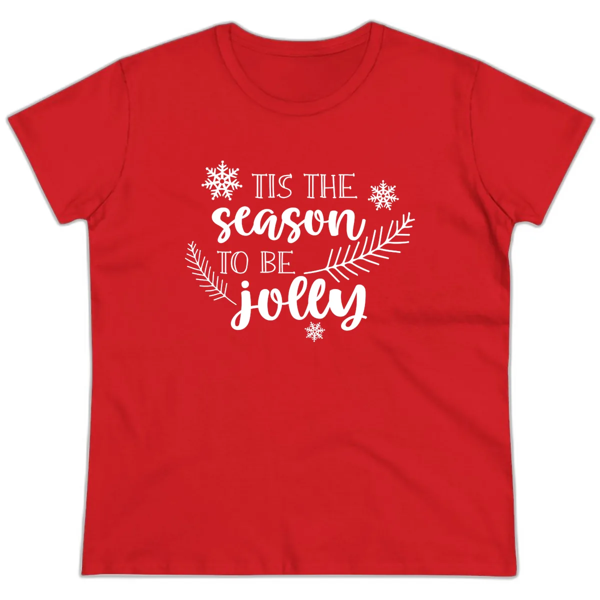 Tis The Season To Be Jolly Christmas Design Ladies Tee in Red