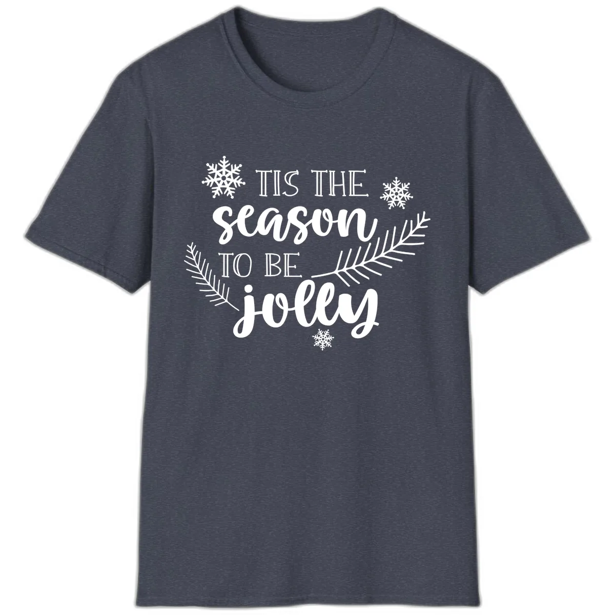 Tis The Season To Be Jolly Christmas Design T-Shirt in Heather Navy