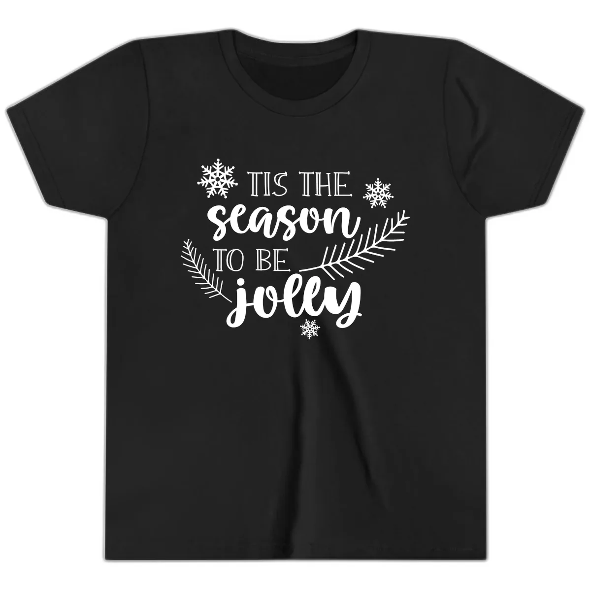 Tis The Season To Be Jolly Christmas Design Youth T-Shirt in Black