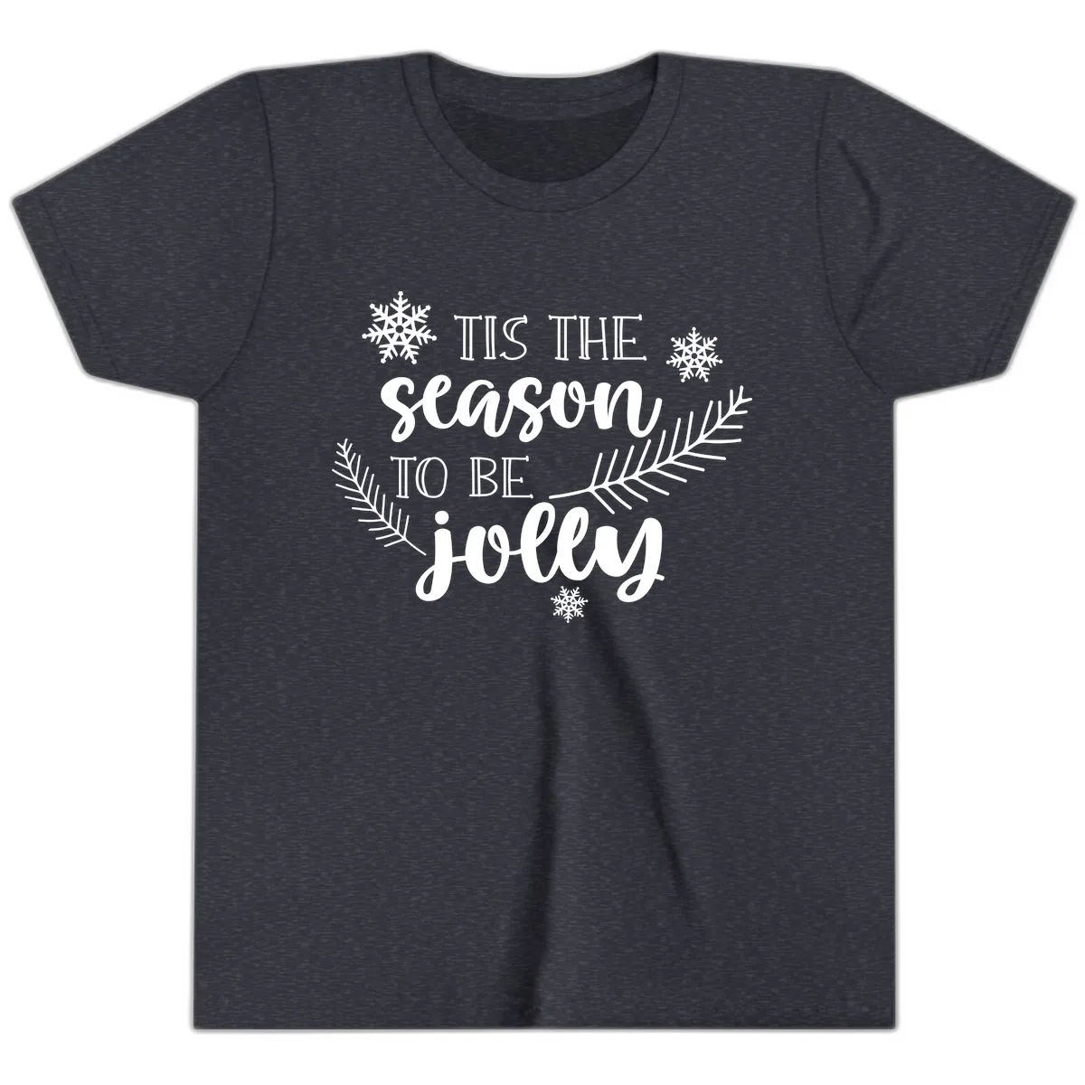 Tis The Season To Be Jolly Christmas Design Youth T-Shirt in Heather Navy