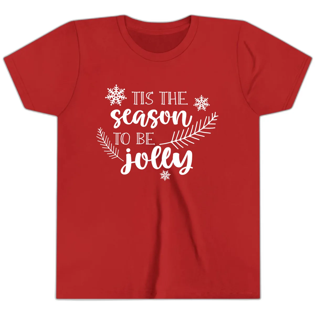 Tis The Season To Be Jolly Christmas Design Youth T-Shirt in Red