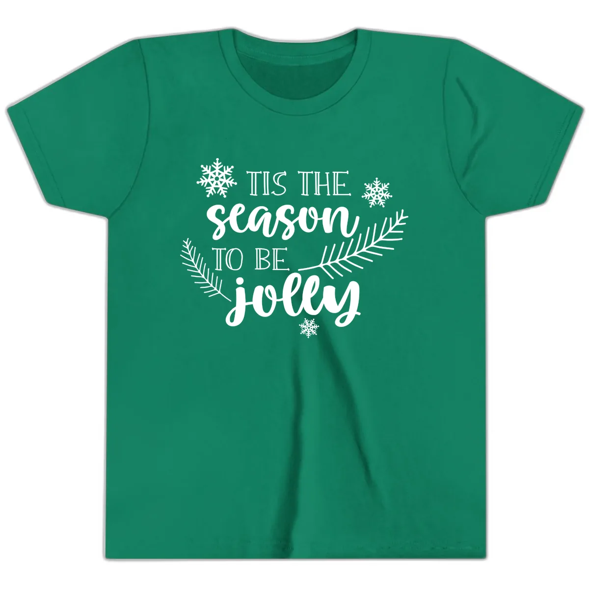 Tis The Season To Be Jolly Christmas Design Youth T-Shirt in Kelly