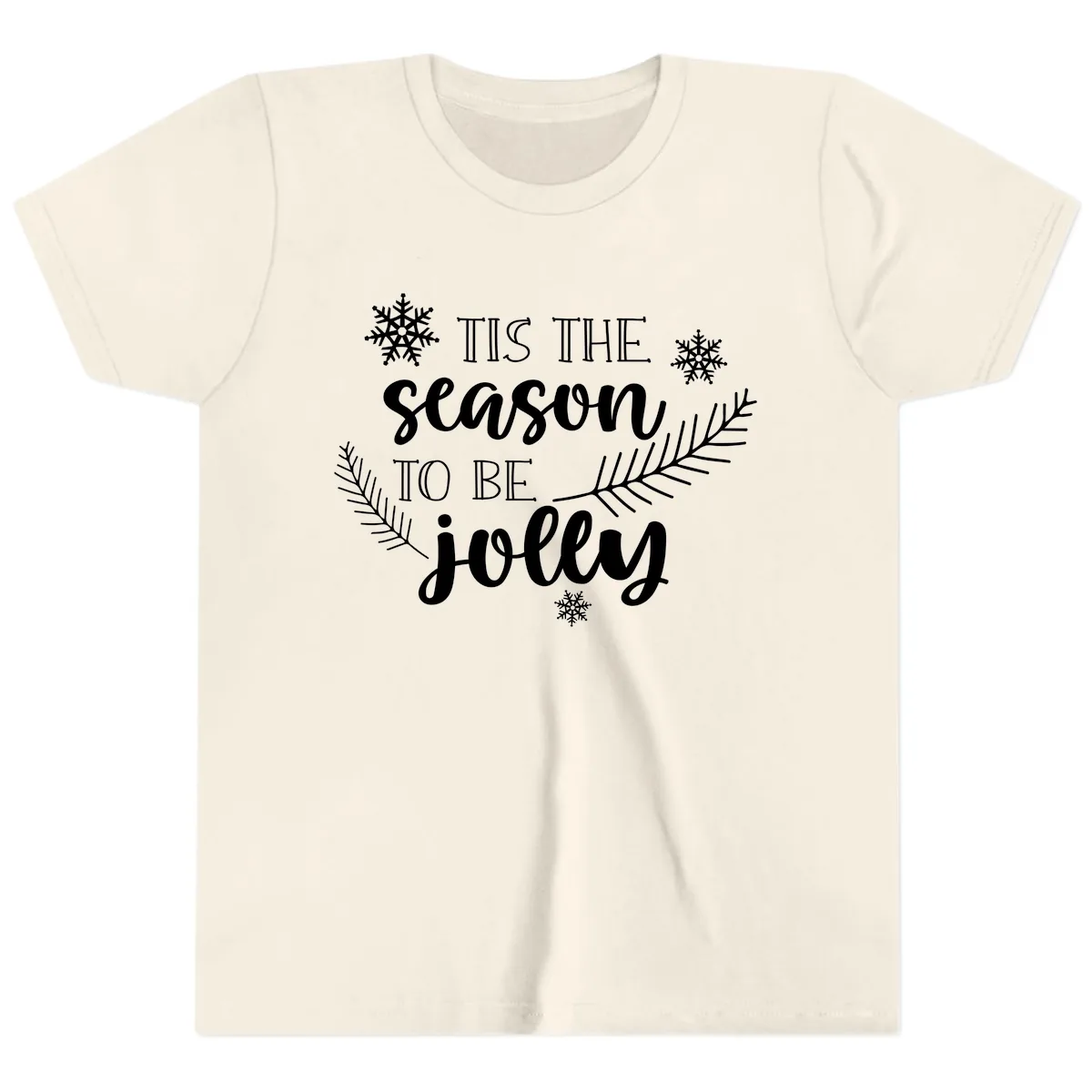 Tis The Season To Be Jolly Christmas Design Youth T-Shirt in Natural