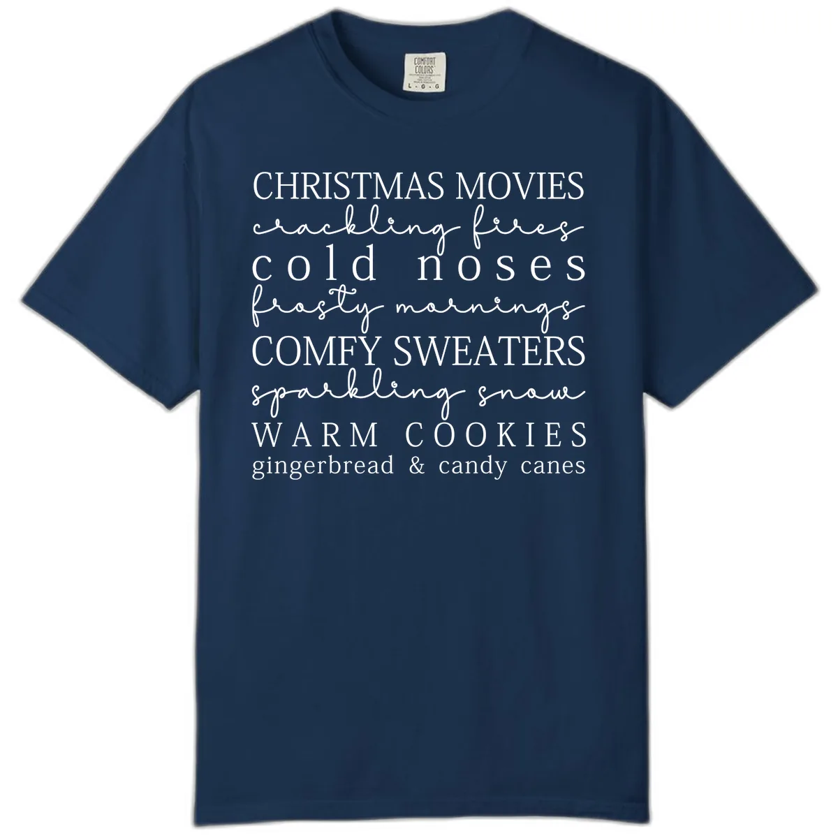 Cozy Christmas Vibes Word Art Comfort Color in Navy