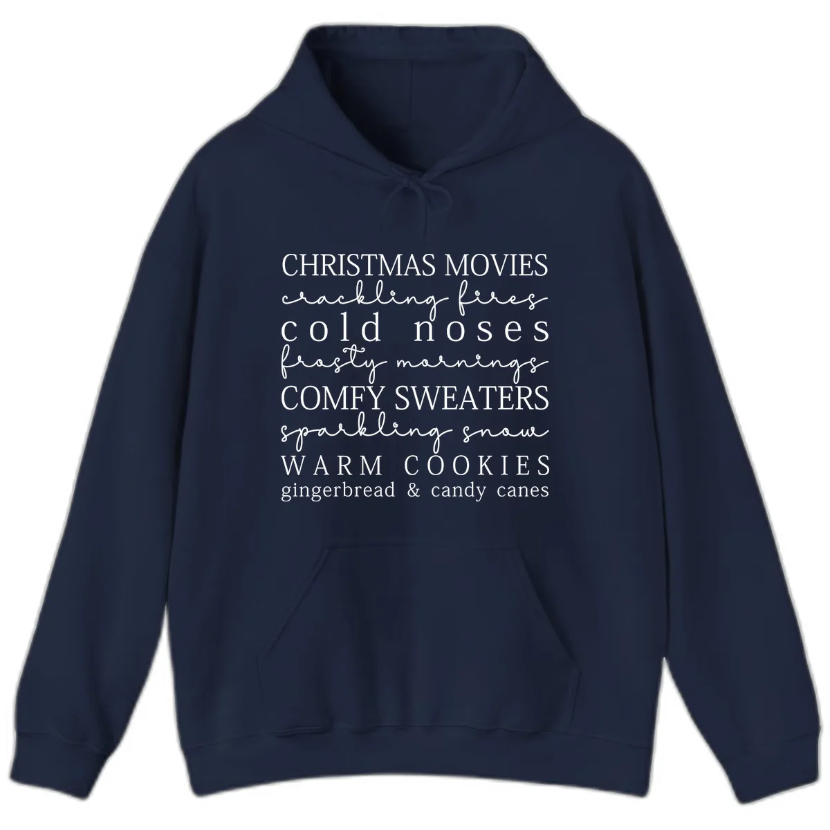 Cozy Christmas Vibes Word Art Hoodie in Navy