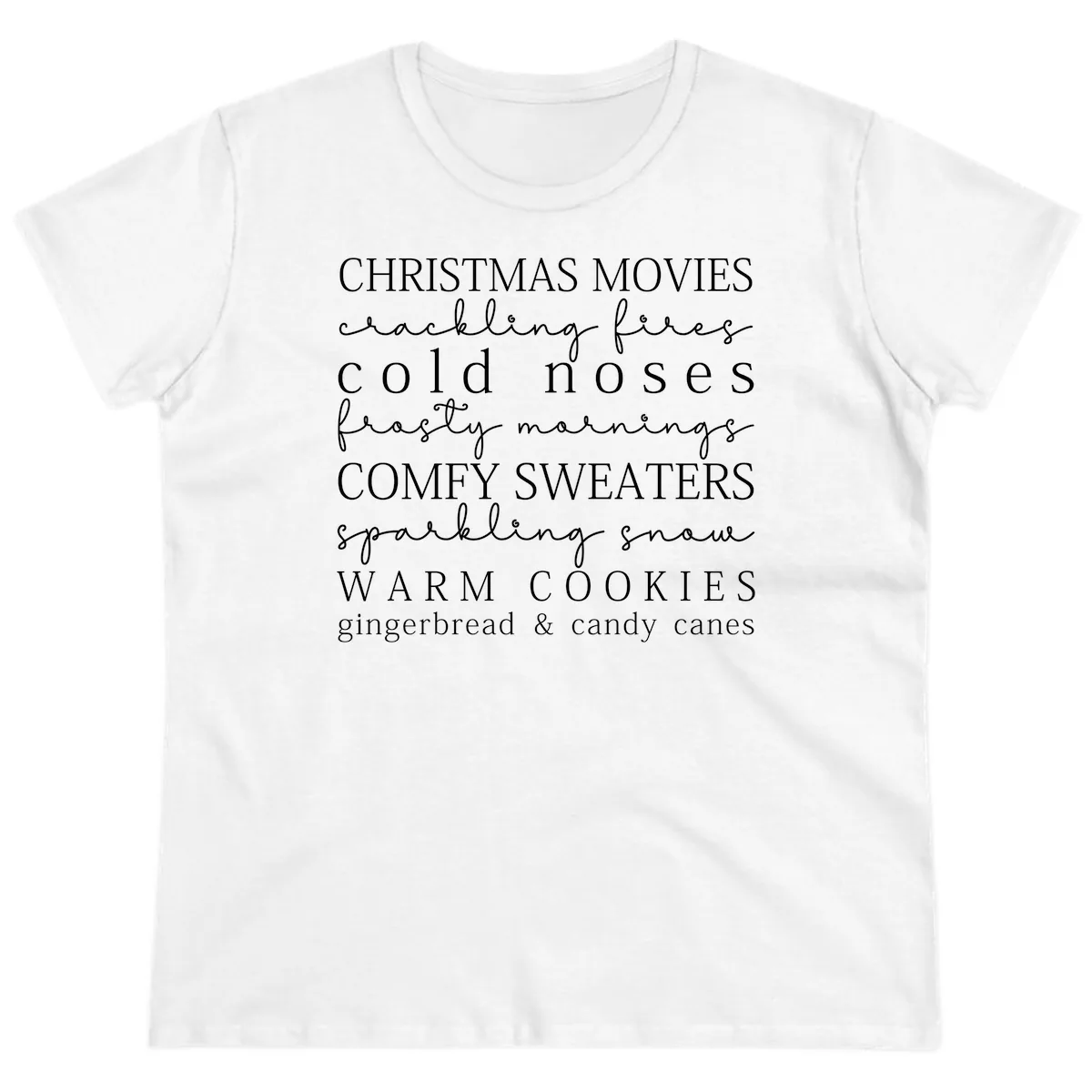 Cozy Christmas Vibes Word Art Ladies Tee in White