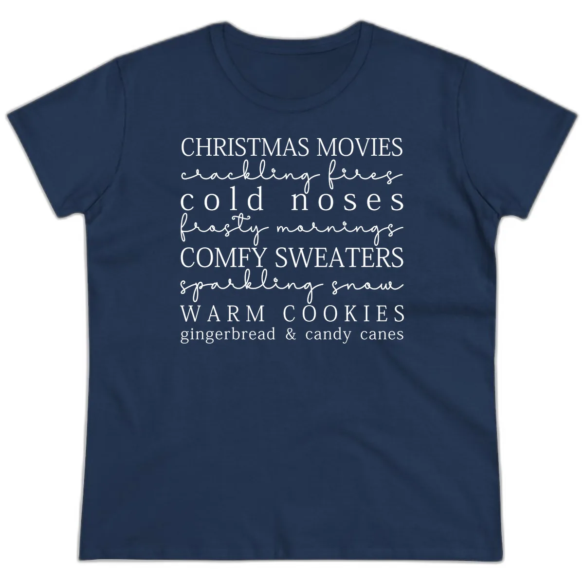 Cozy Christmas Vibes Word Art Ladies Tee in Navy