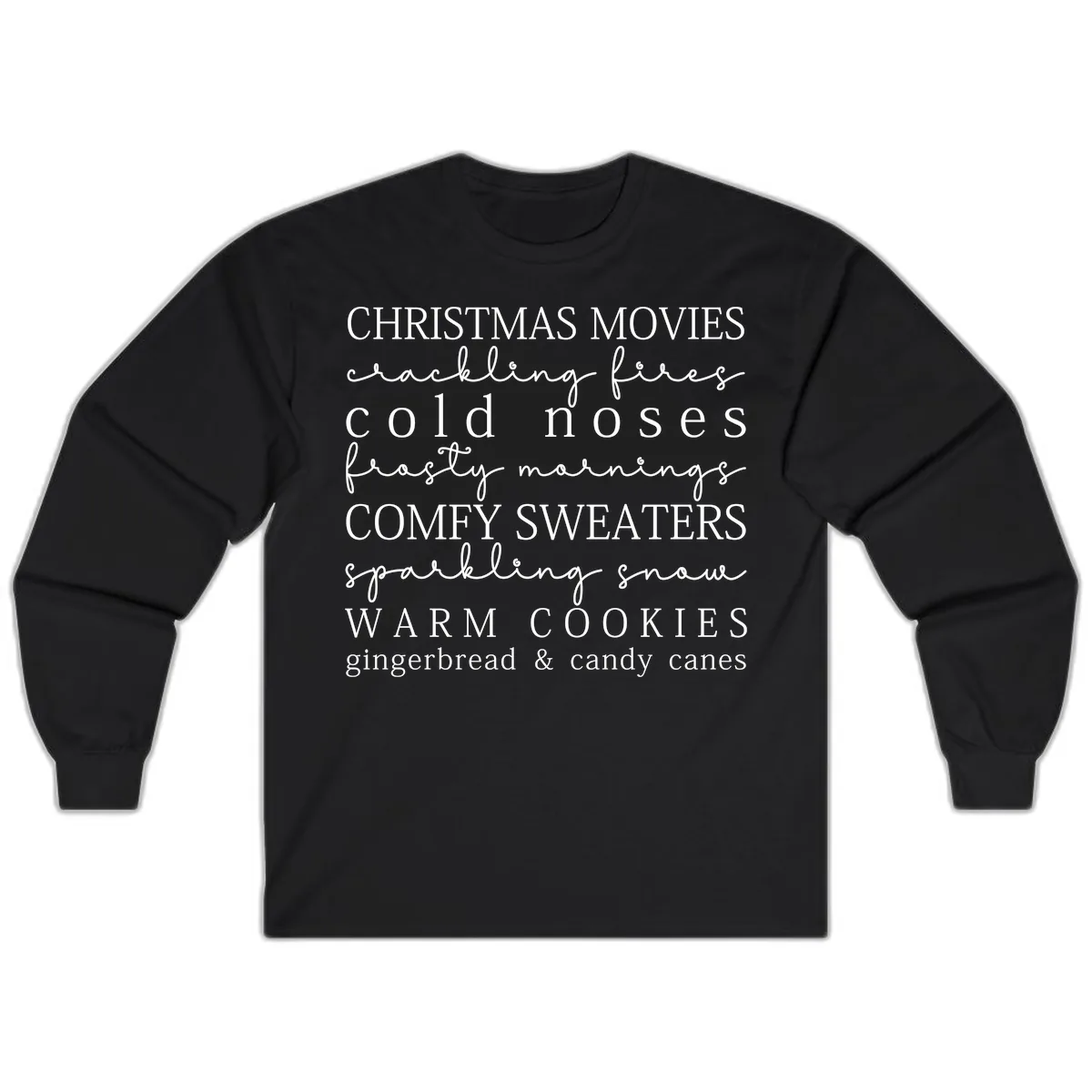 Cozy Christmas Vibes Word Art Long Sleeve in Black