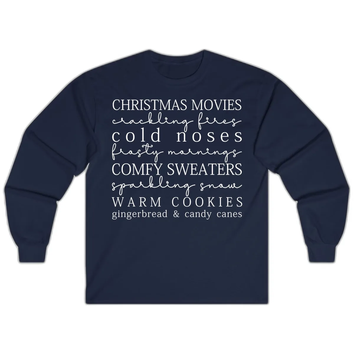 Cozy Christmas Vibes Word Art Long Sleeve in Navy