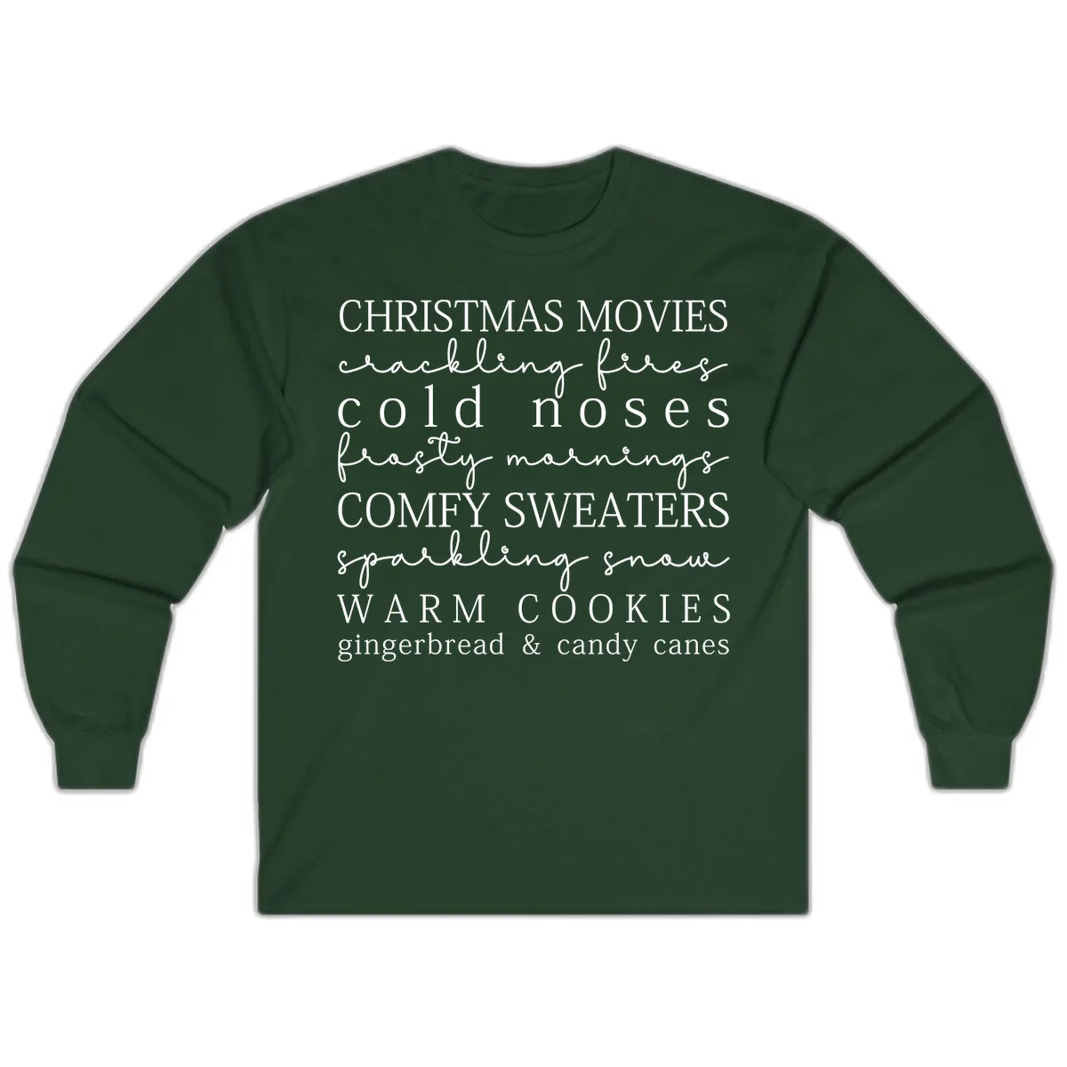 Cozy Christmas Vibes Word Art Long Sleeve in Forest Green