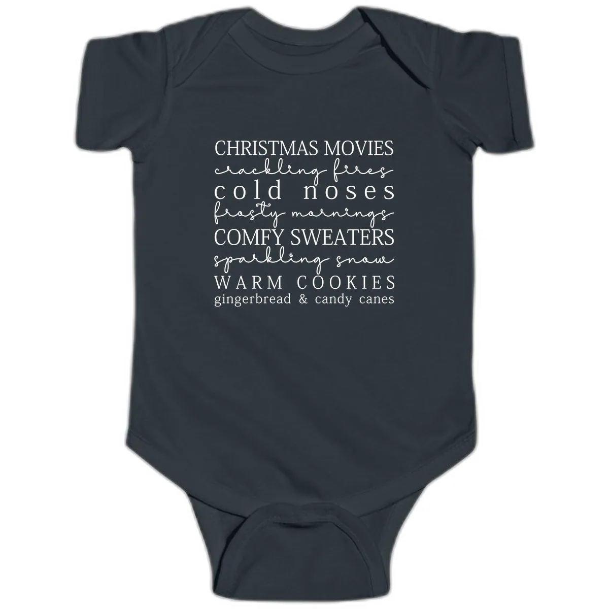Cozy Christmas Vibes Word Art Baby Onesie in Black