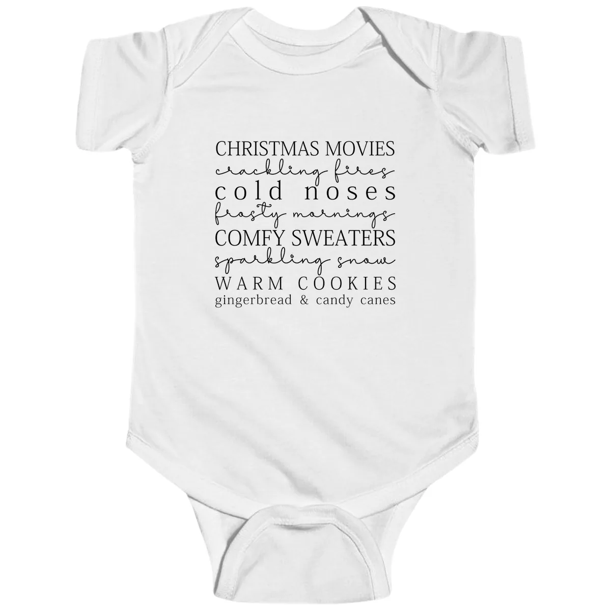 Cozy Christmas Vibes Word Art Baby Onesie in White
