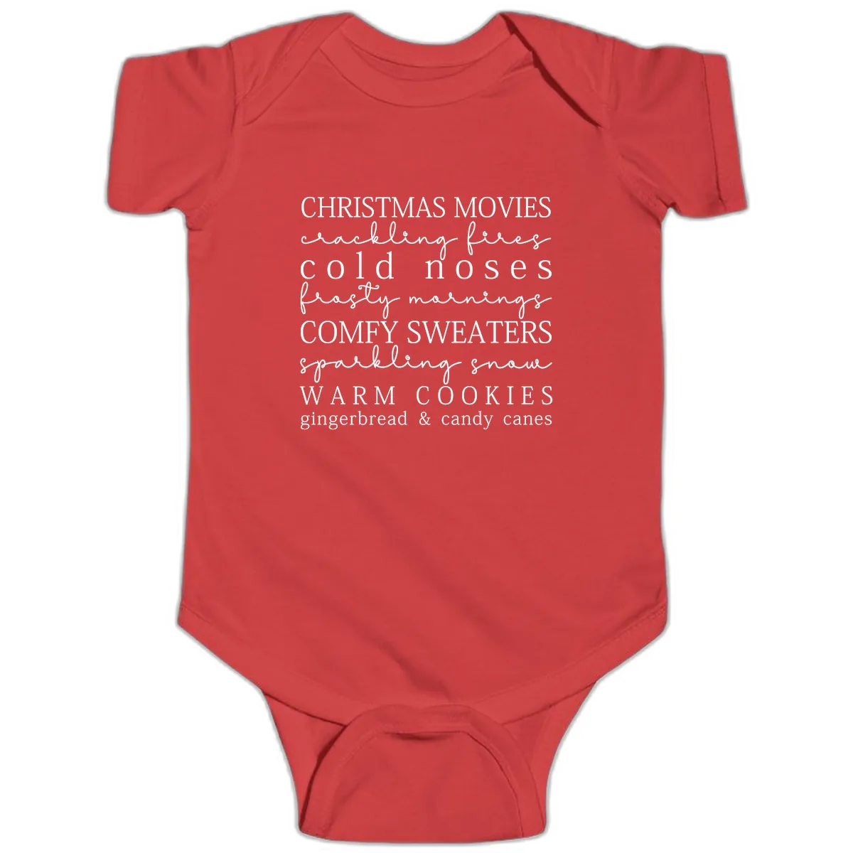Cozy Christmas Vibes Word Art Baby Onesie in Red