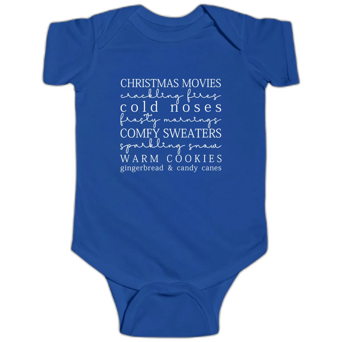 Cozy Christmas Vibes Word Art Baby Onesie in Royal