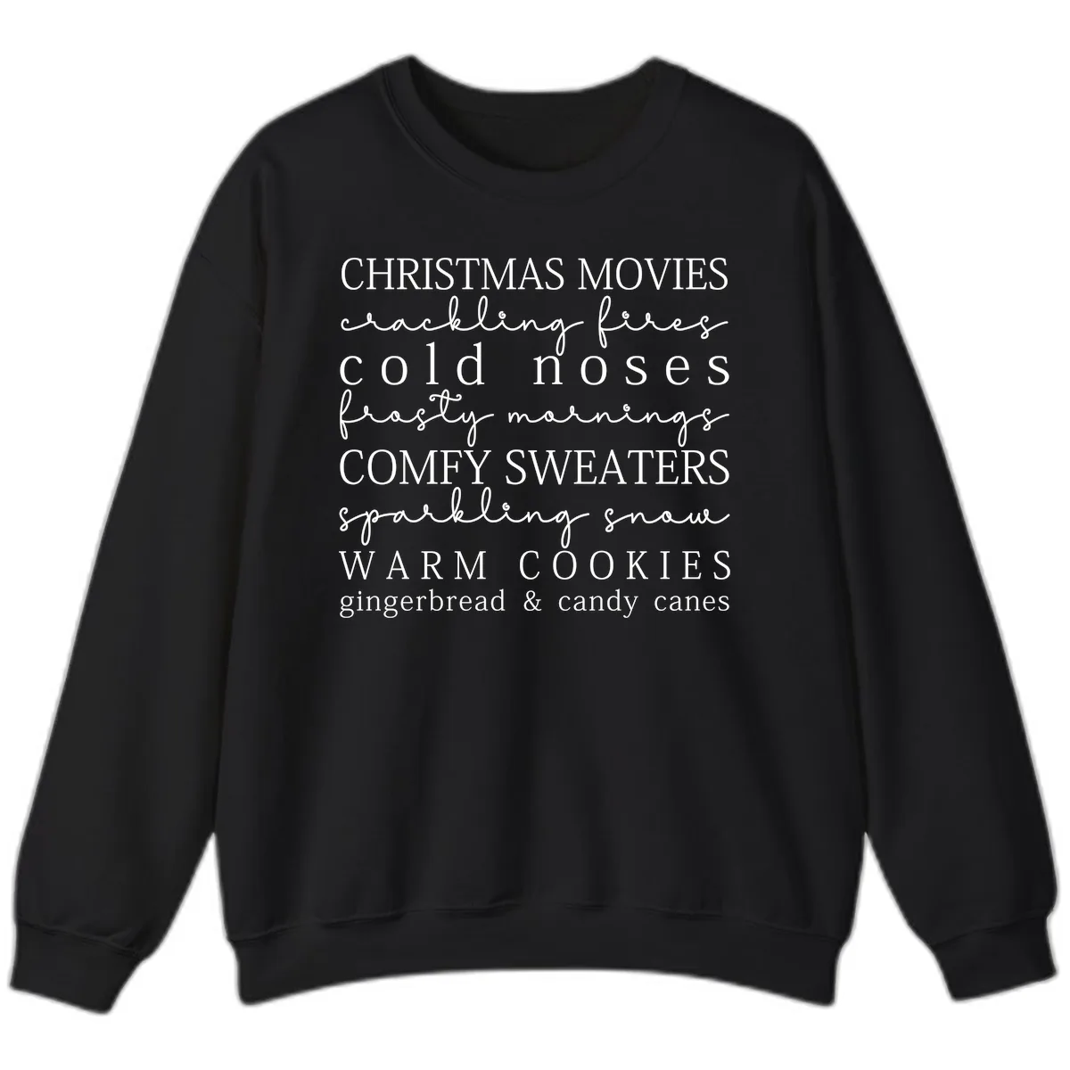 Cozy Christmas Vibes Word Art Sweatshirt in Black