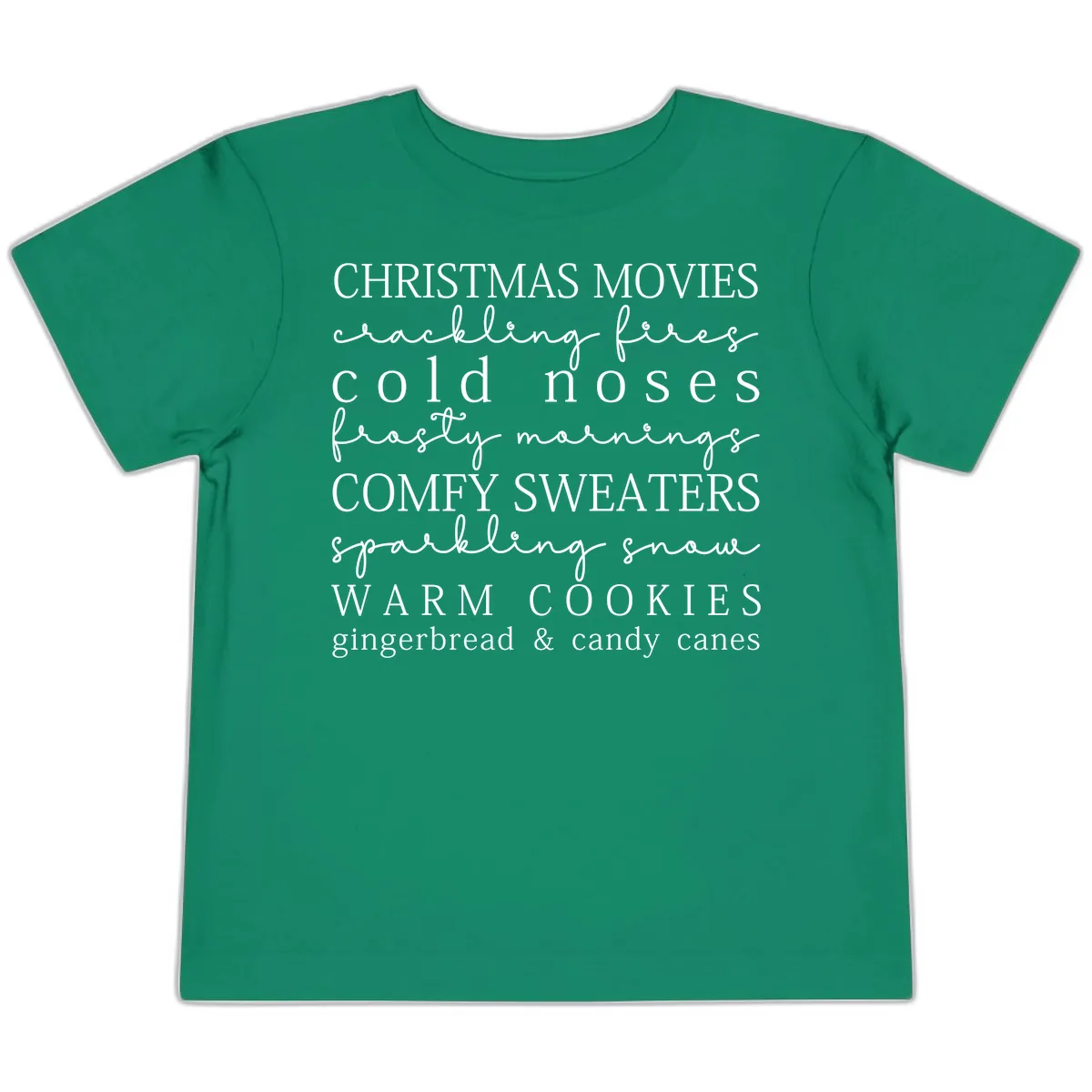 Cozy Christmas Vibes Word Art Toddler T-Shirt in Kelly