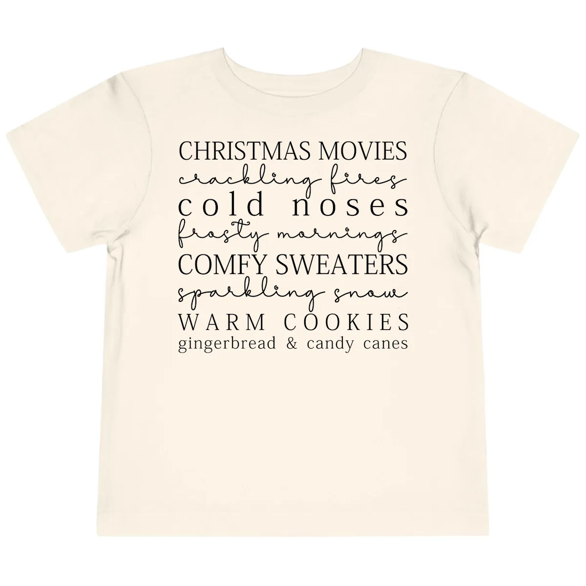 Cozy Christmas Vibes Word Art Toddler T-Shirt in Natural