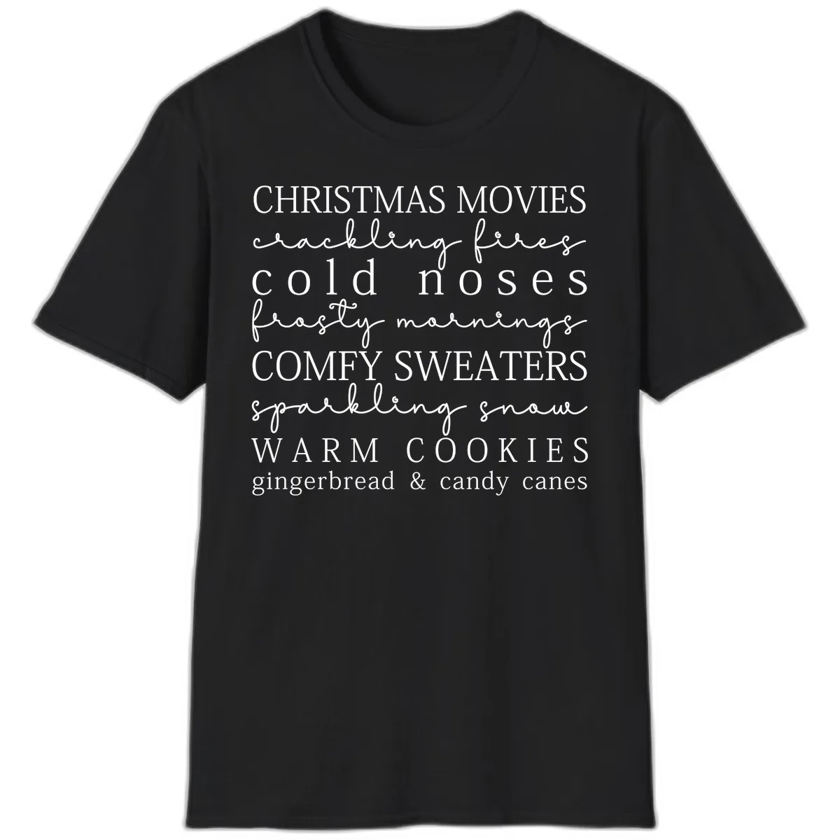 Cozy Christmas Vibes Word Art T-Shirt in Black