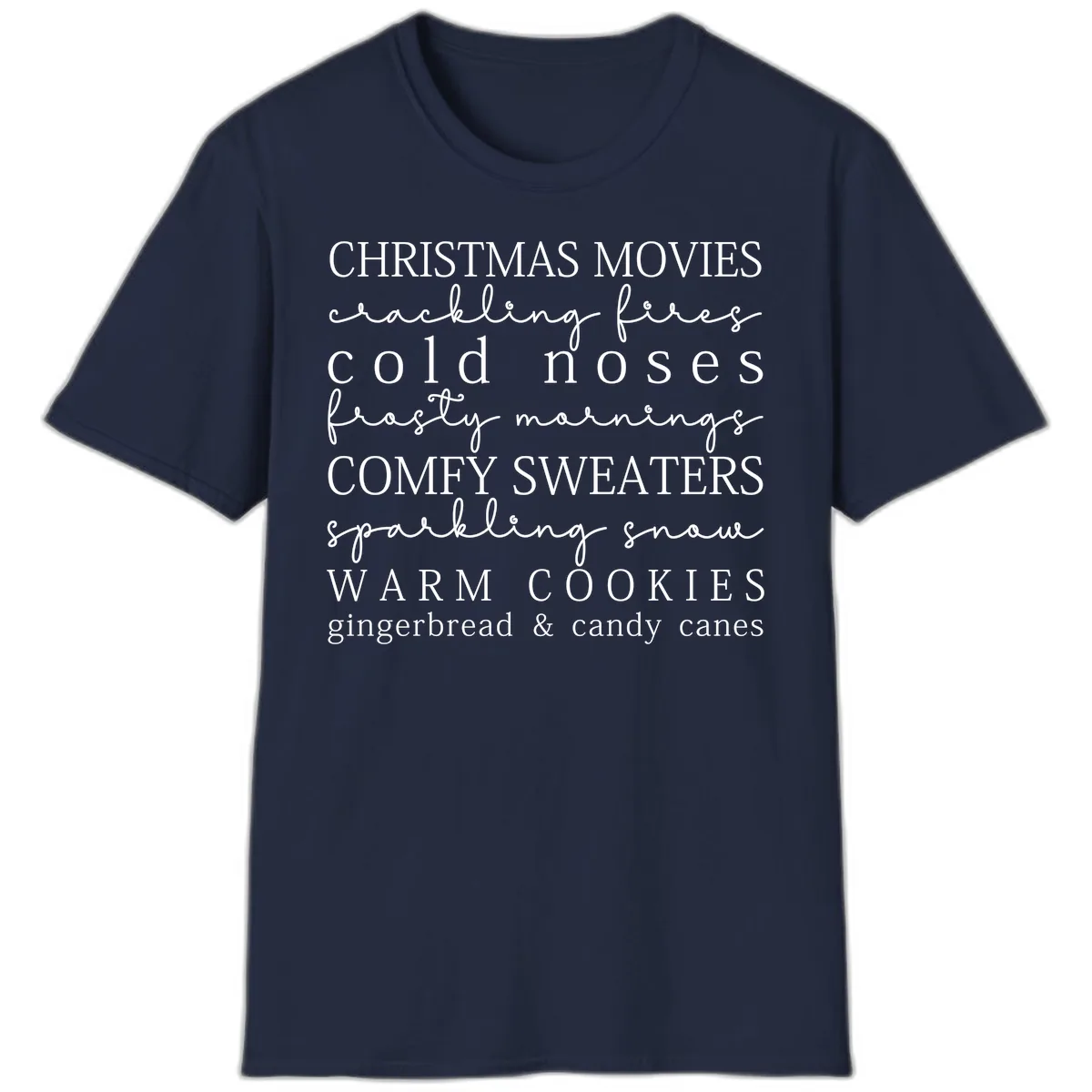 Cozy Christmas Vibes Word Art T-Shirt in Navy