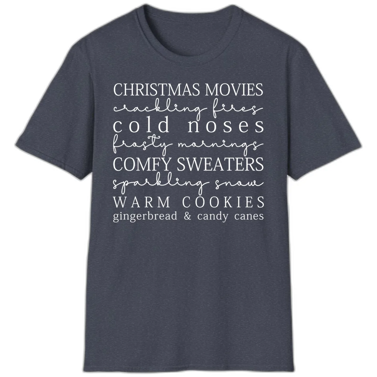 Cozy Christmas Vibes Word Art T-Shirt in Heather Navy
