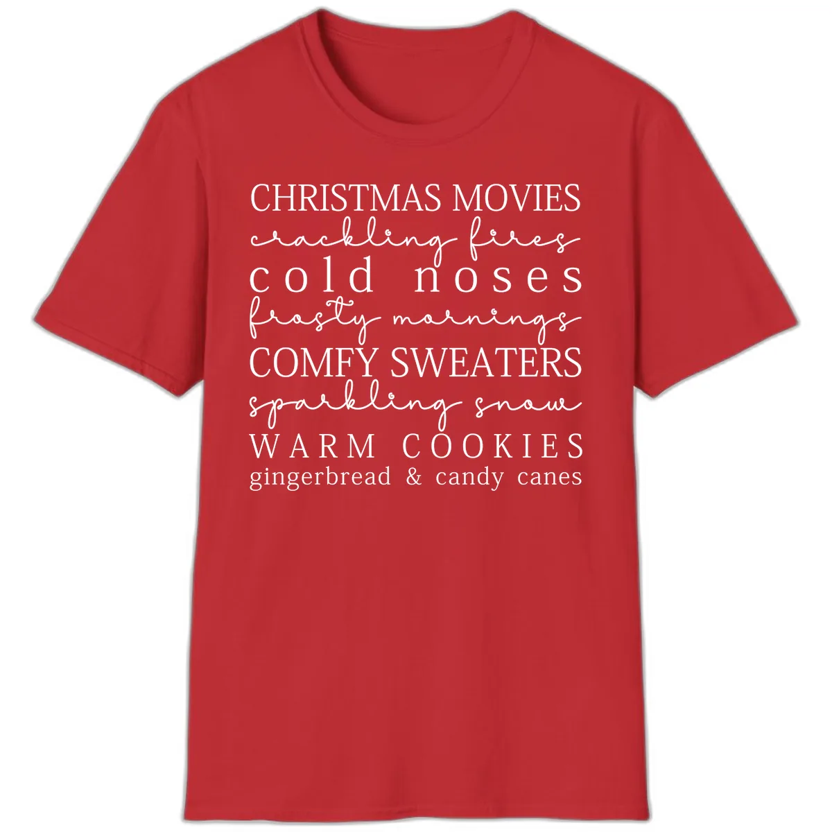 Cozy Christmas Vibes Word Art T-Shirt in Red