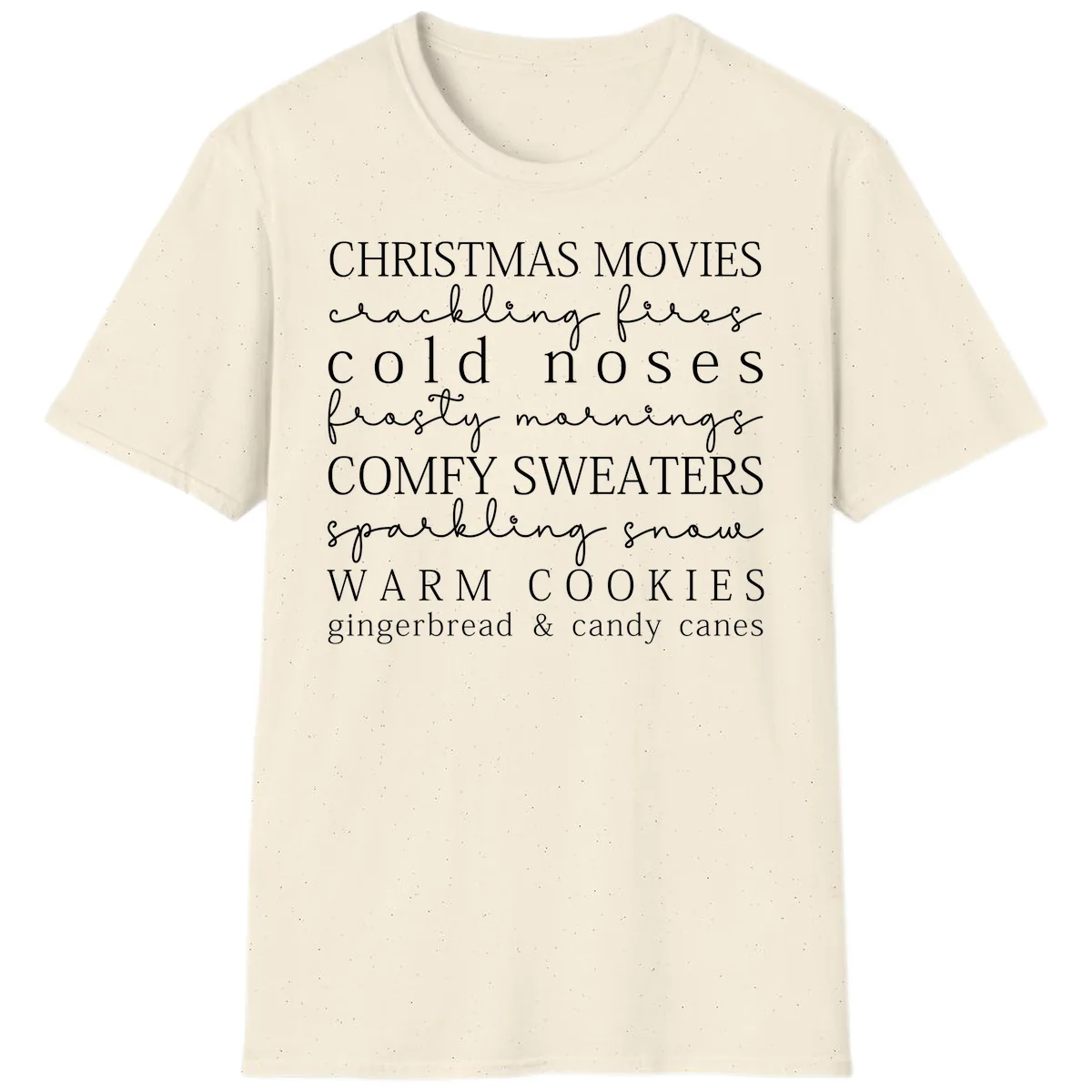 Cozy Christmas Vibes Word Art T-Shirt in Natural