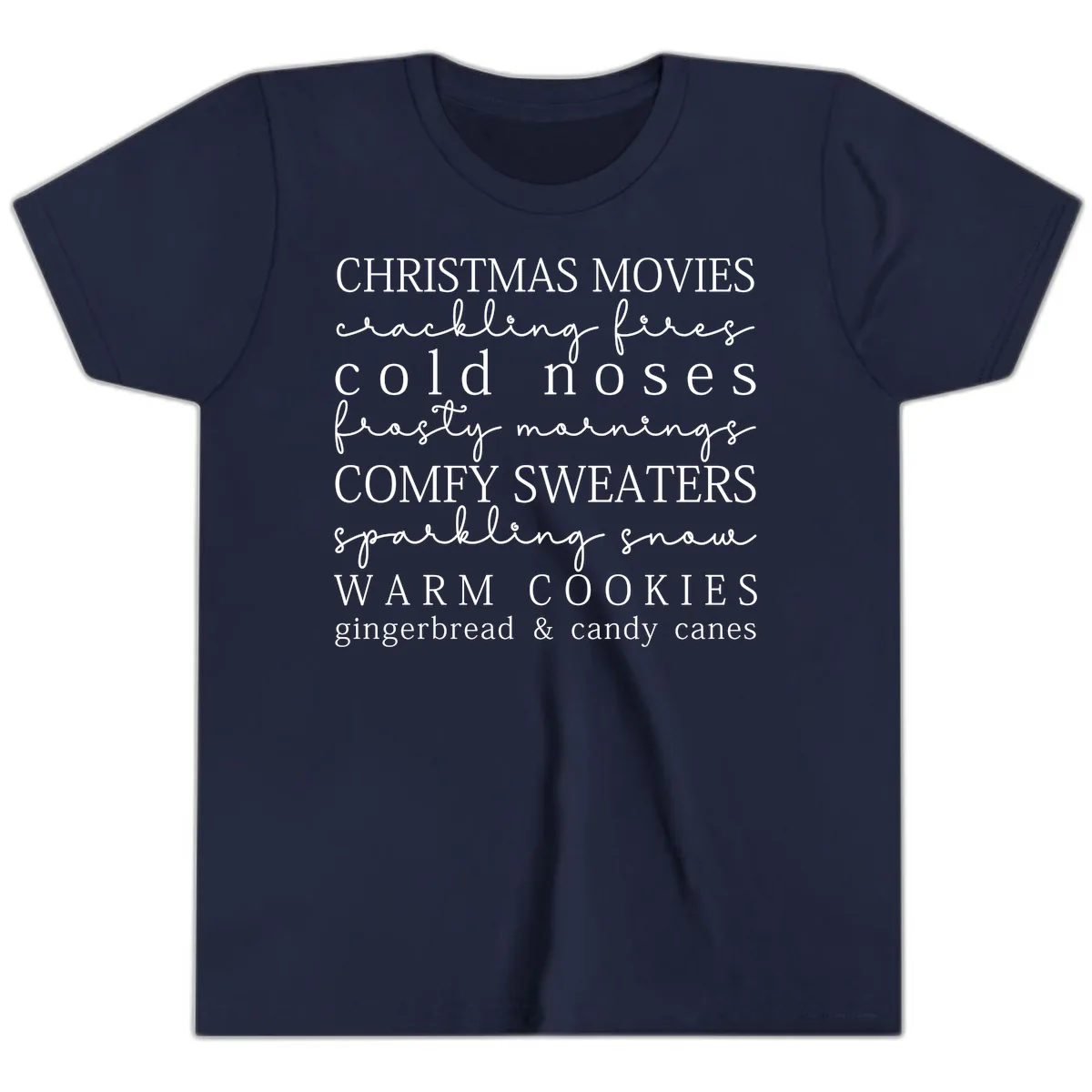 Cozy Christmas Vibes Word Art Youth T-Shirt in Navy