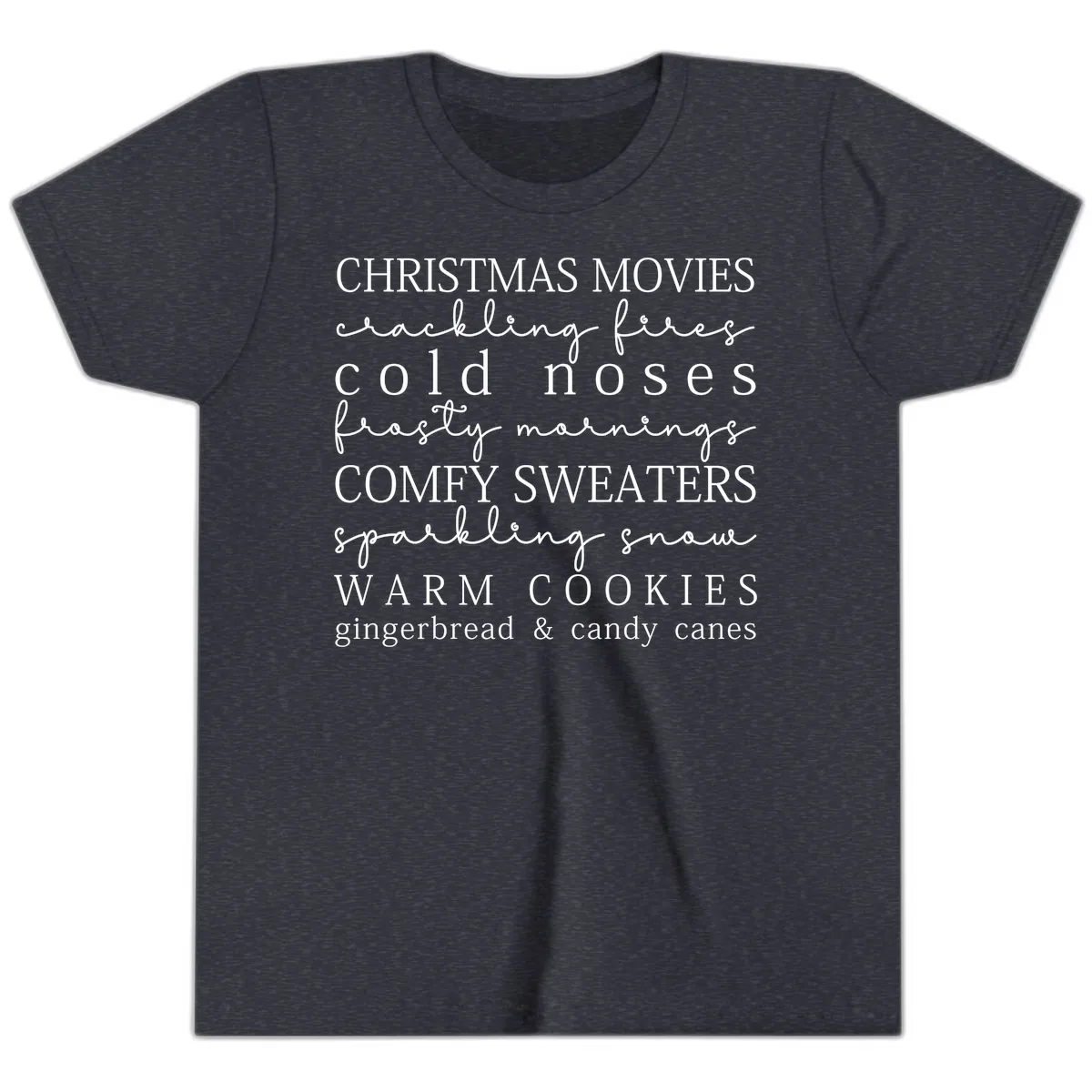 Cozy Christmas Vibes Word Art Youth T-Shirt in Heather Navy