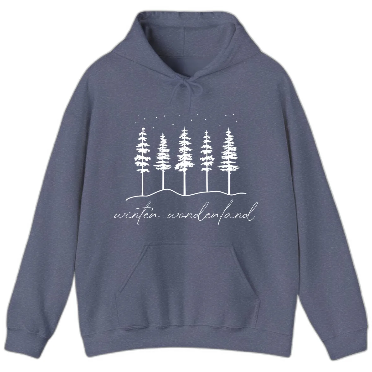 Winter Wonderland Forest Scene Hoodie in Heather Navy