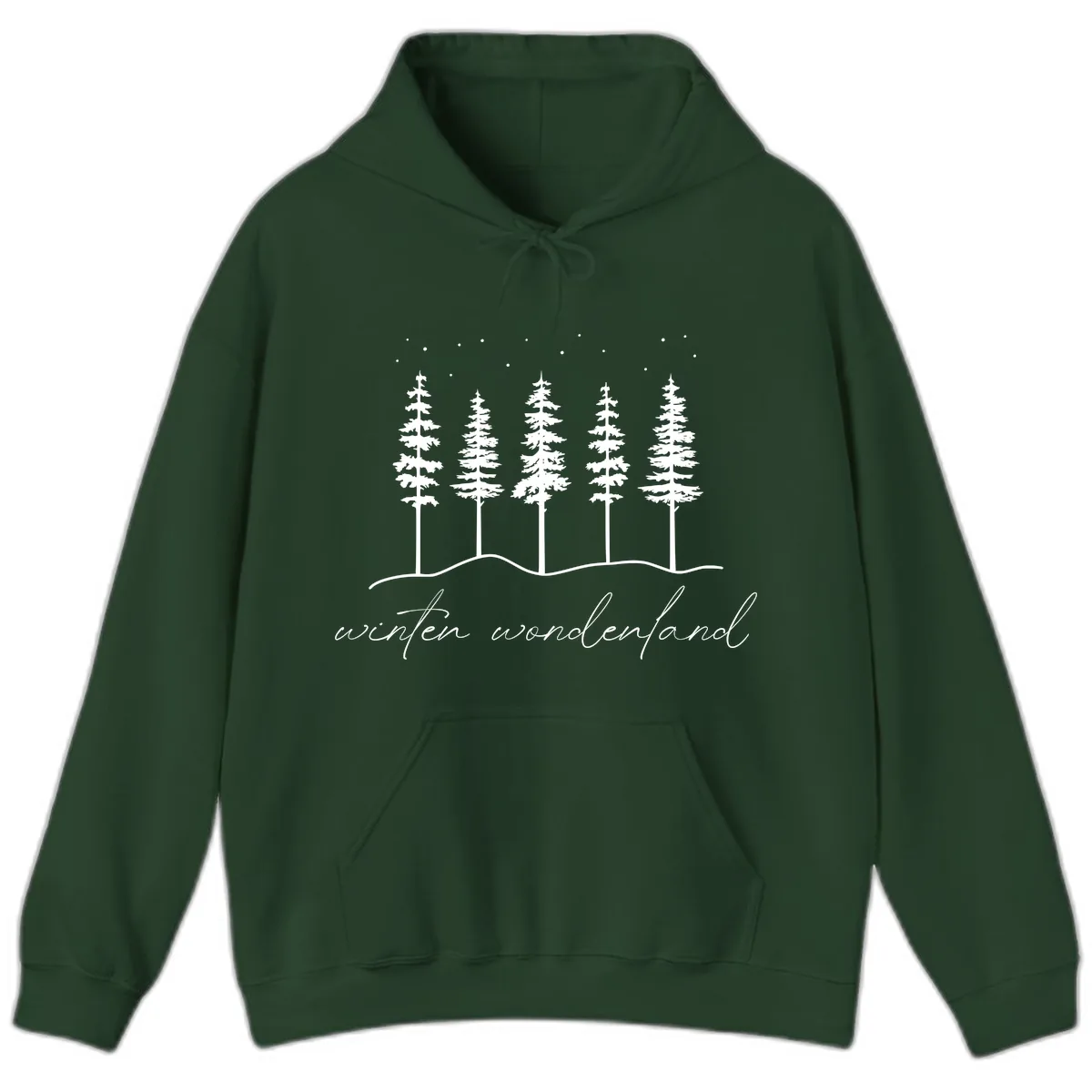 Winter Wonderland Forest Scene Hoodie in Forest Green