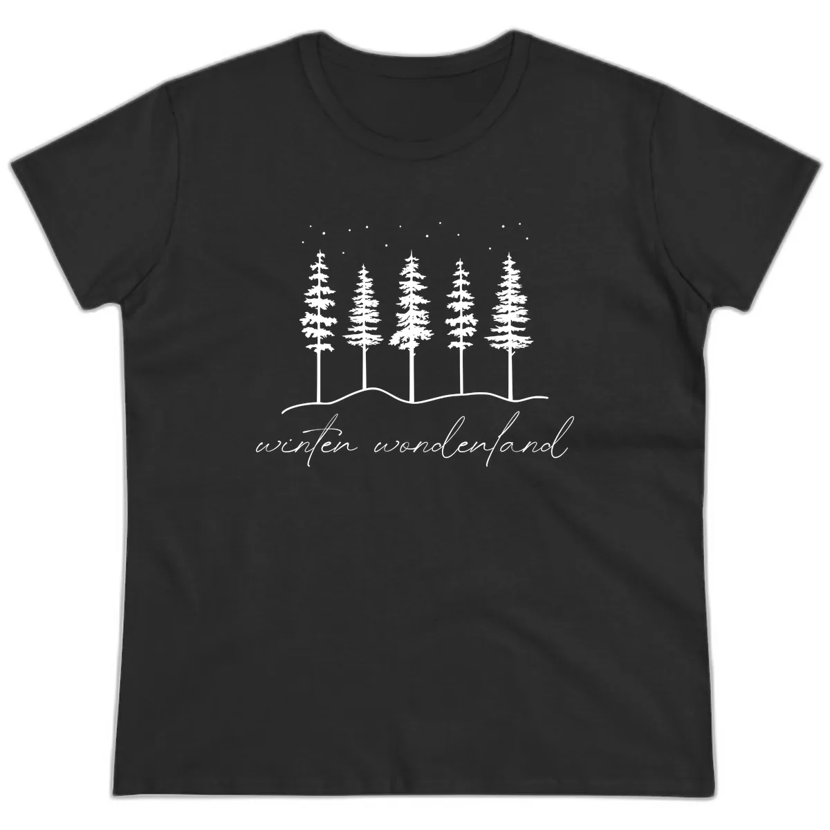 Winter Wonderland Forest Scene Ladies Tee in Black