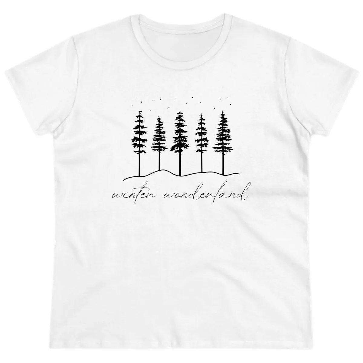 Winter Wonderland Forest Scene Ladies Tee in White