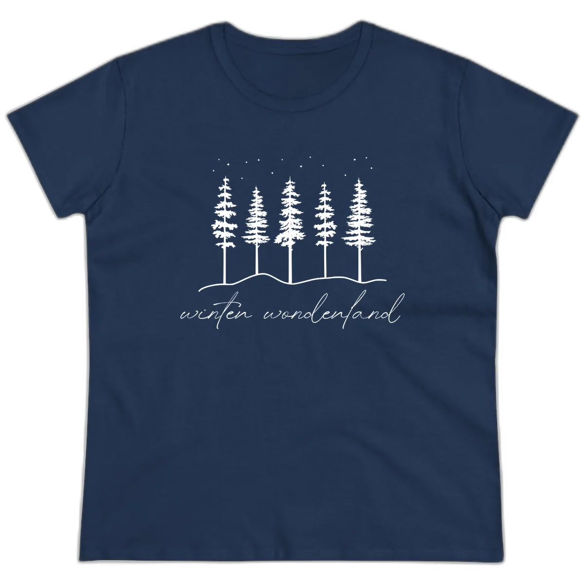 Winter Wonderland Forest Scene Ladies Tee in Navy