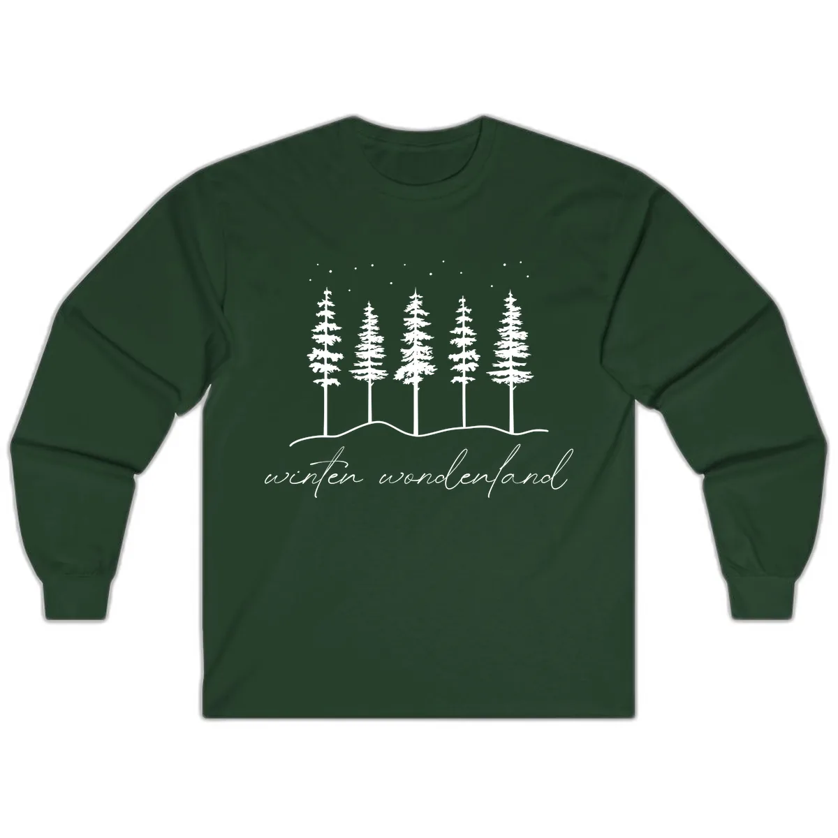 Winter Wonderland Forest Scene Long Sleeve in Forest Green