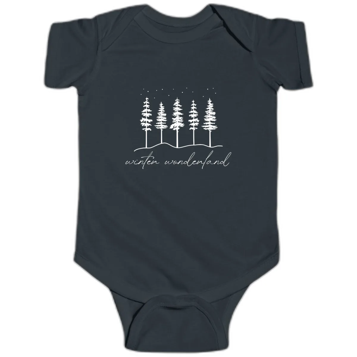 Winter Wonderland Forest Scene Baby Onesie in Black