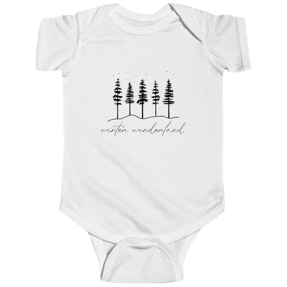 Winter Wonderland Forest Scene Baby Onesie in White