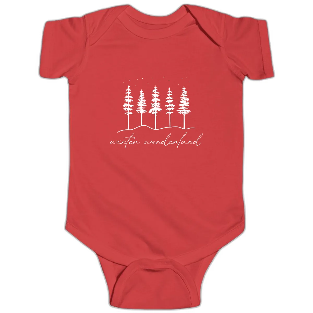 Winter Wonderland Forest Scene Baby Onesie in Red