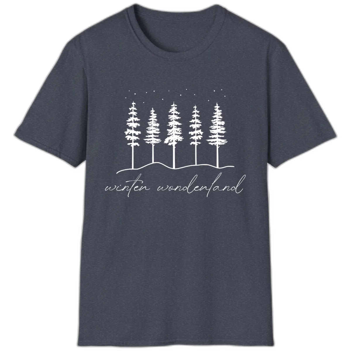 Winter Wonderland Forest Scene T-Shirt in Heather Navy