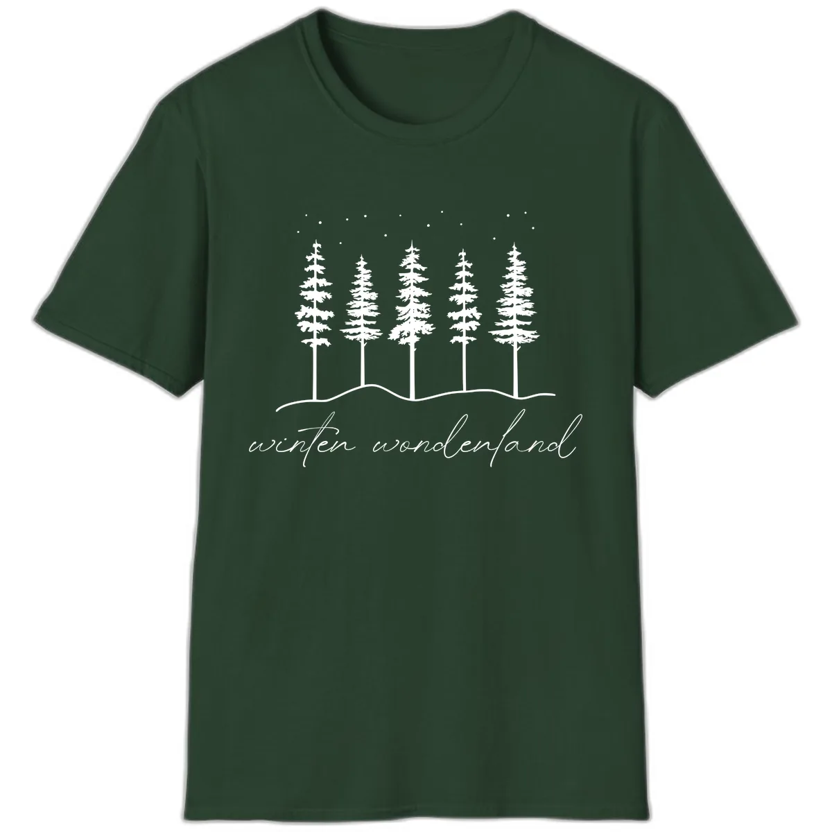 Winter Wonderland Forest Scene T-Shirt in Forest Green