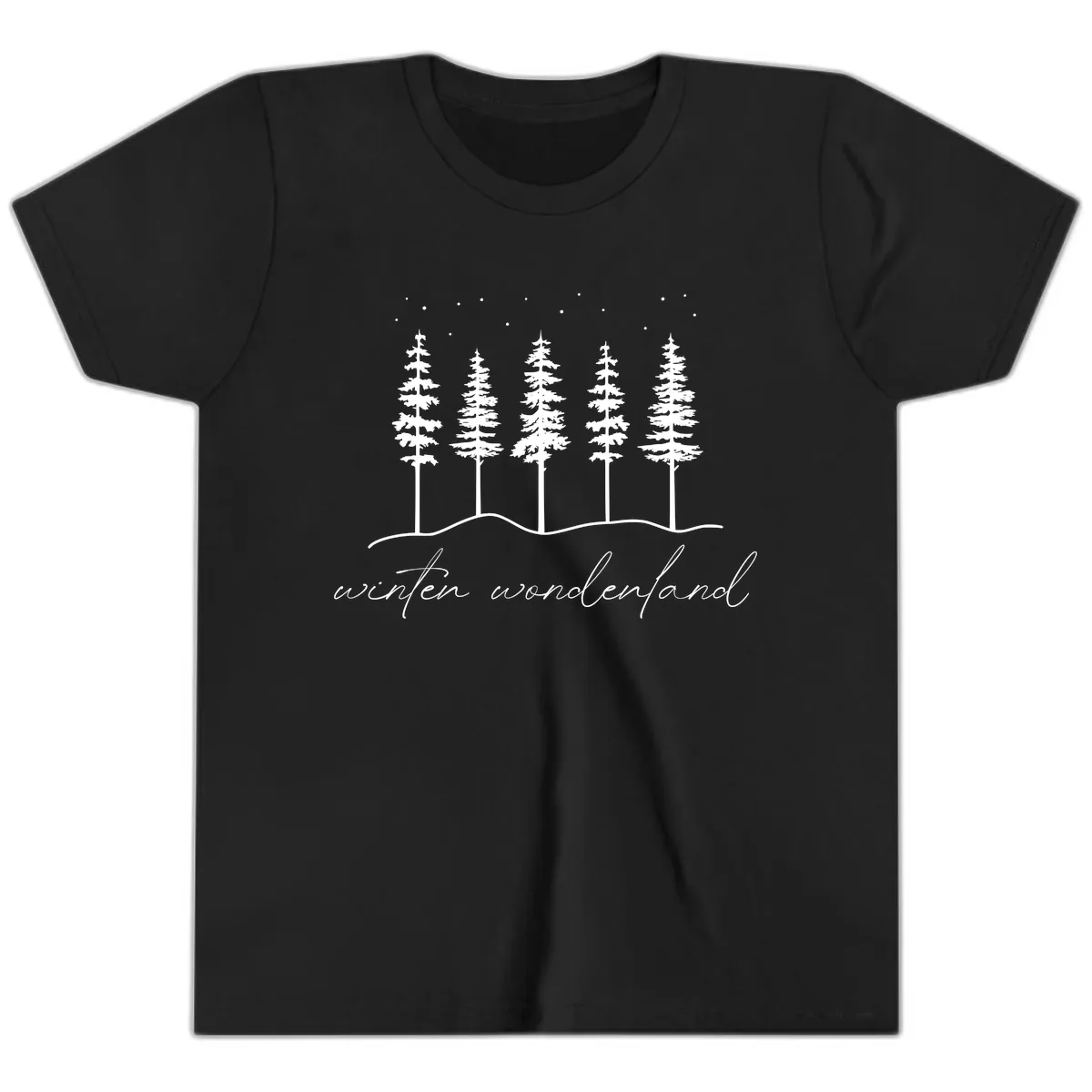 Winter Wonderland Forest Scene Youth T-Shirt in Black