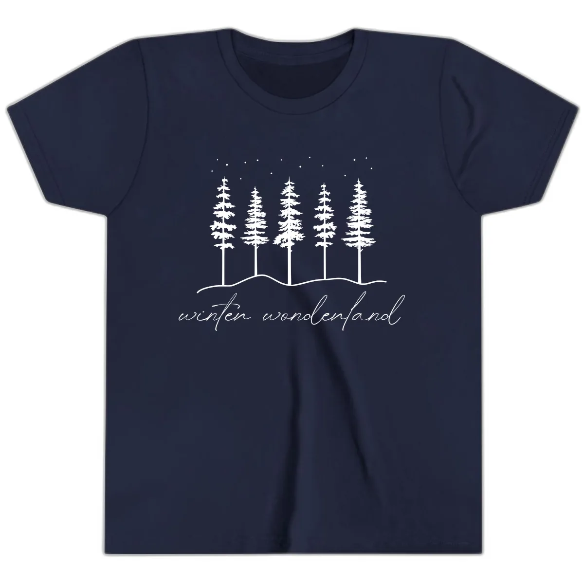 Winter Wonderland Forest Scene Youth T-Shirt in Navy