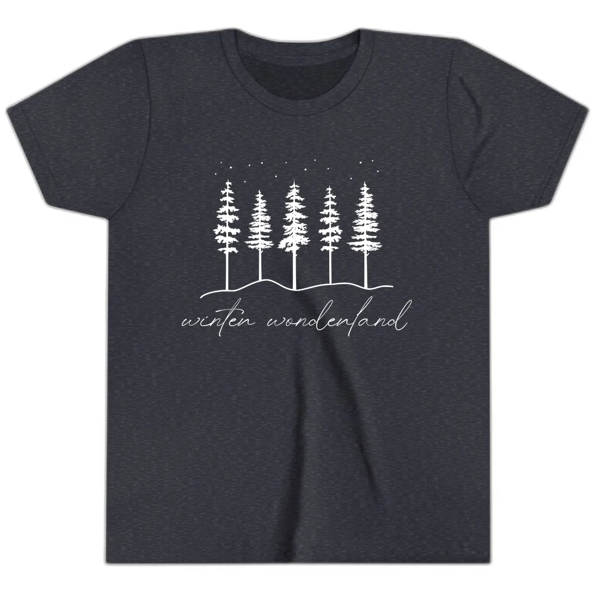 Winter Wonderland Forest Scene Youth T-Shirt in Heather Navy