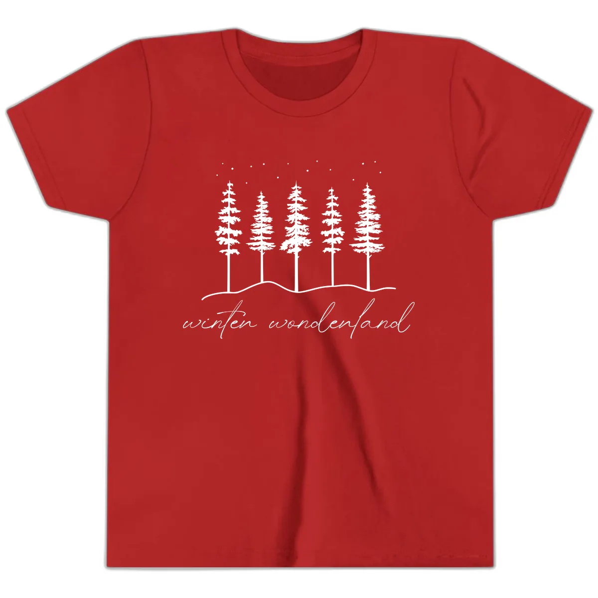 Winter Wonderland Forest Scene Youth T-Shirt in Red