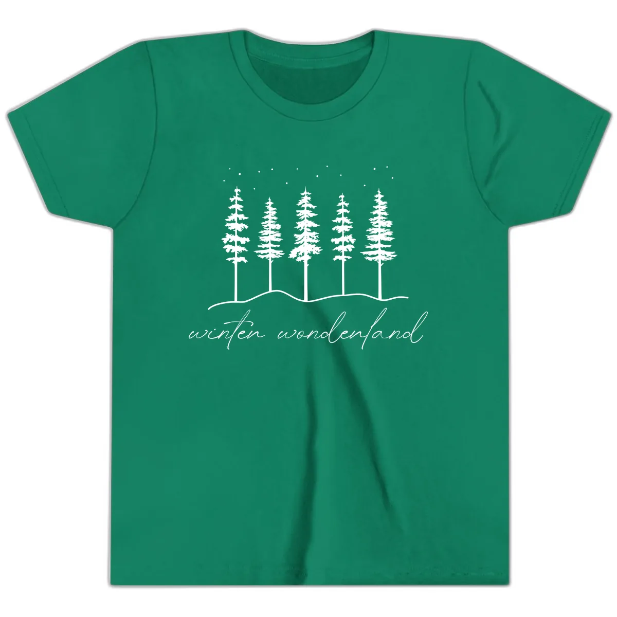 Winter Wonderland Forest Scene Youth T-Shirt in Kelly