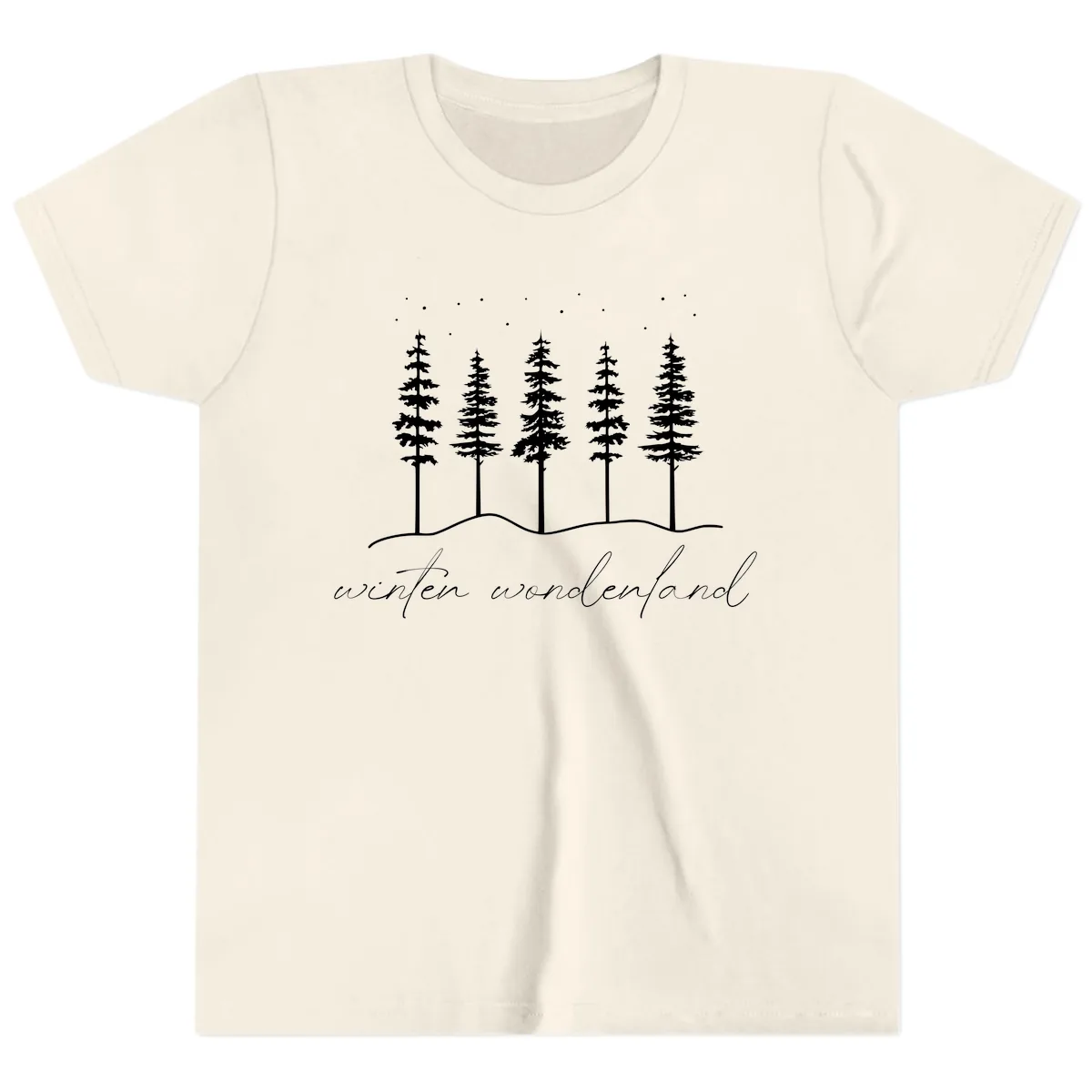 Winter Wonderland Forest Scene Youth T-Shirt in Natural