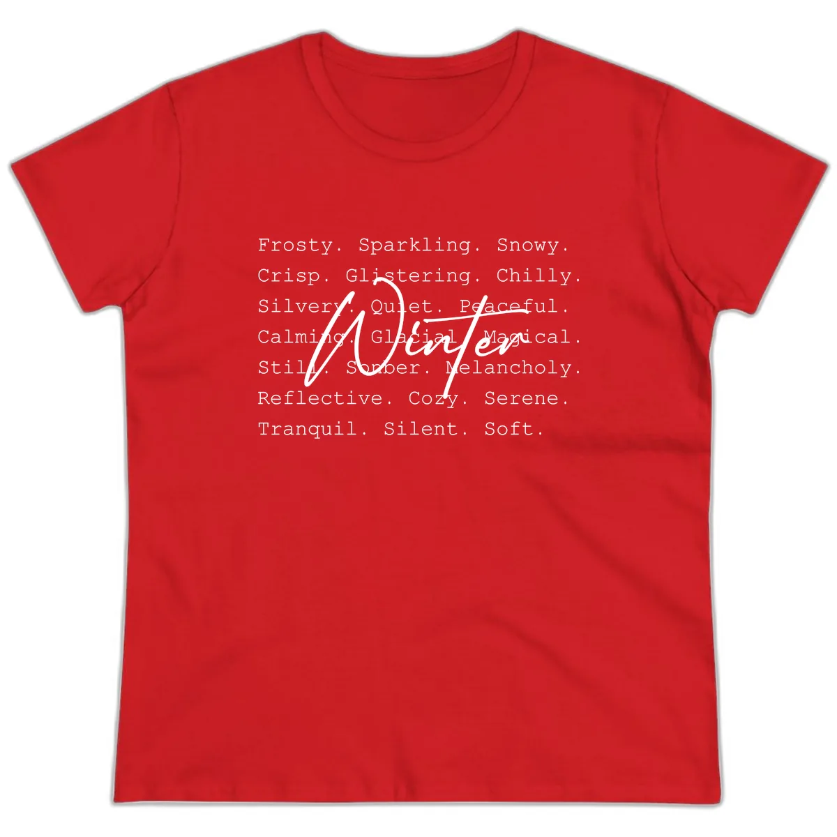 Winter Words Design Ladies Tee in Red