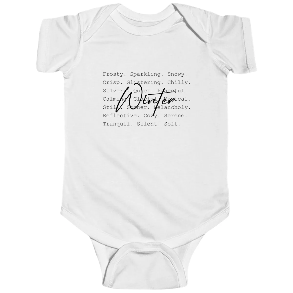 Winter Words Design Baby Onesie in White