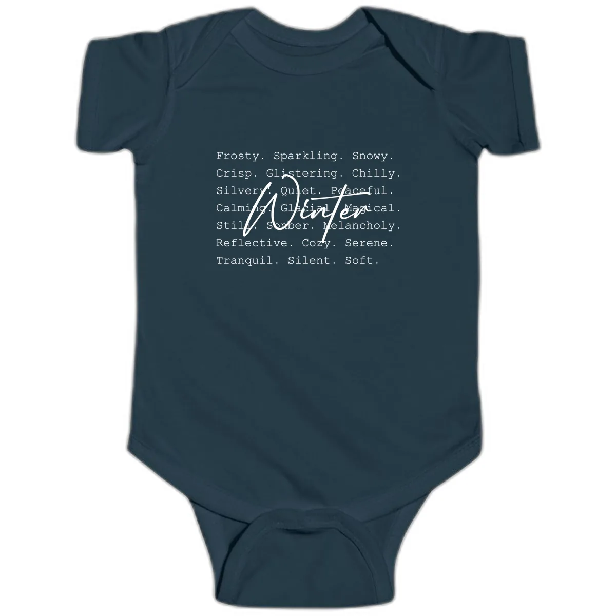 Winter Words Design Baby Onesie in Navy